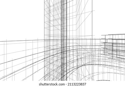 Abstract architecture linear drawing vector illustration