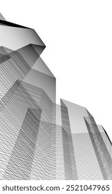 Abstract architecture linear vector 3d illustration on white background 