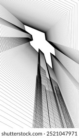 Abstract architecture linear vector 3d illustration on white background 