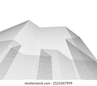 Abstract architecture linear vector 3d illustration on white background 