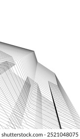 Abstract architecture linear vector 3d illustration on white background 