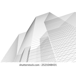 Abstract architecture linear vector 3d illustration on white background 