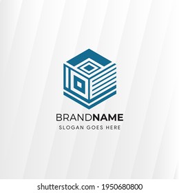 La plantilla de diseño del logotipo de la arquitectura abstracta utiliza una combinación de formas Geométricas Square y Hexagon. El icono de la empresa comercial utiliza el color azul en el objeto y el color negro en el texto.