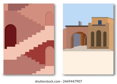 Abstract architecture in the Mediterranean style. Minimalist building design. Template for posters, prints, interior design and creative ideas