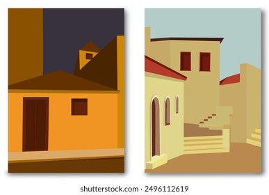 Abstract architecture in the Mediterranean style. Minimalist building design. Template for posters, prints, interior design and creative ideas