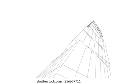 Abstract architecture. Modern building background. 3d concept sketch.