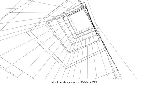 Abstract architecture. Modern building background. 3d concept sketch.