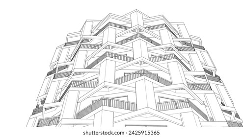 abstract architecture modular facade 3d rendering