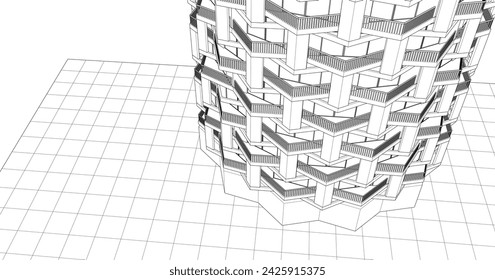 abstract architecture modular facade 3d rendering
