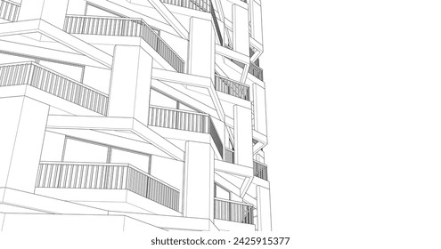 arquitectura abstracta fachada modular renderizado 3d