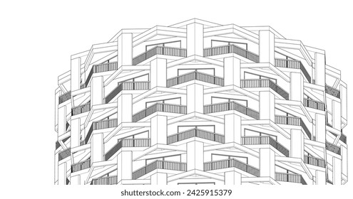 abstract architecture modular facade 3d rendering