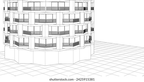 Abstrakte Architektur Modulare Fassade 3D-Rendering