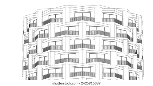 abstract architecture modular facade 3d rendering