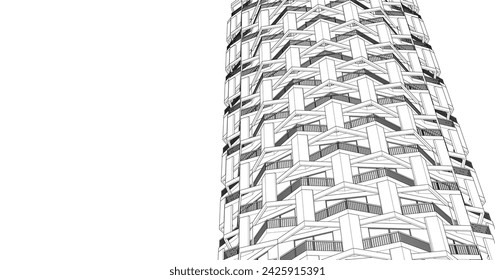 abstract architecture modular facade 3d rendering