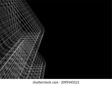 Arquitectura abstracta sobre el dibujo del vector de fondo negro
