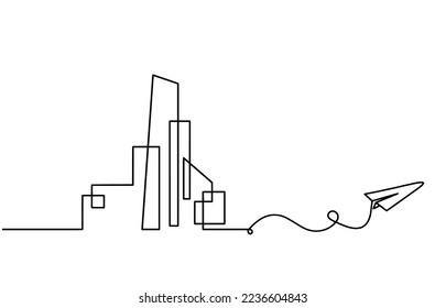 Arquitectura abstracta con plano de papel como líneas continuas dibujando sobre fondo blanco. Vector