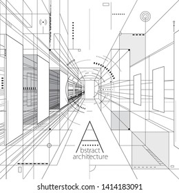 Abstract architecture perspective 3D illustration background.  