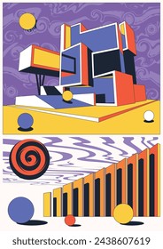 Abstract Architecture Poster. Modern Building, Office, Workspace, Abstract Geometric Shapes