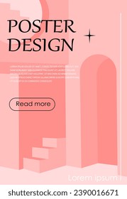 Abstract architecture poster. Pink silhouette at building. Urban infrastructure and buildings. Real estate and private property. Design for cover or banner. Cartoon flat vector illustration