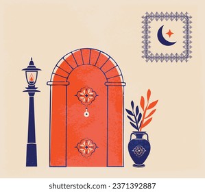 Abstract architecture posters simple geometric. Moroccan contemporary abstract geometric. Islamic arabian oriental style windows, doors, stairs and arches poster set mid century vector image	