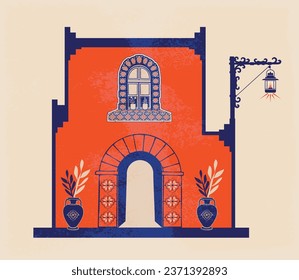 Abstract architecture posters simple geometric. Moroccan contemporary abstract geometric. Islamic arabian oriental style windows, doors, stairs and arches poster set mid century vector image	