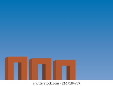 Abstract Architecture Red Gate with Blue Sky Background in Minimalist Style, Suitable for Presentation, Poster, and Backdrop. (Vector)