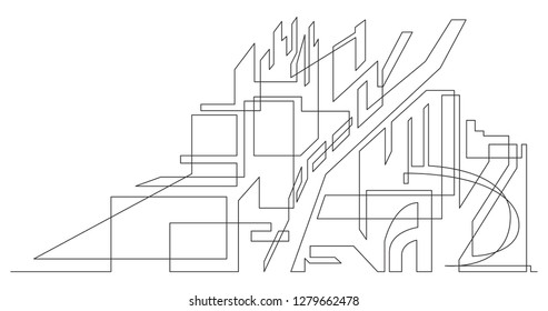 abstract architecture single line vector graphics on white background