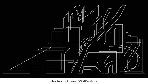 abstract architecture single line vector graphics on white background