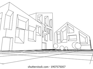 esbozo de arquitectura abstracta representación 3d