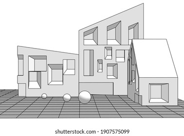 esbozo de arquitectura abstracta representación 3d