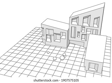abstract architecture sketch 3d rendering