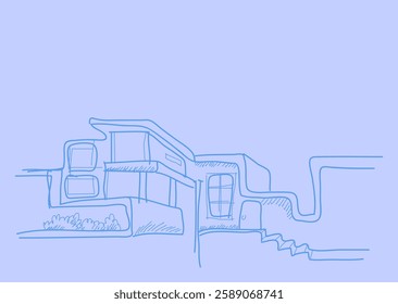 Abstract architecture sketch modern home with blue color, civil engineering background.