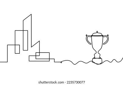 Abstract architecture with trophy as continuous lines drawing on white background. Vector