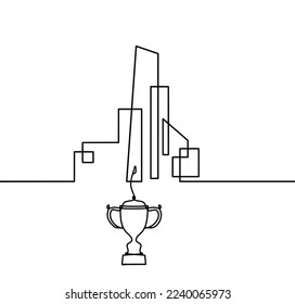 Abstract architecture with trophy as continuous lines drawing on white background. Vector