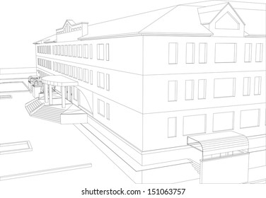 Abstract archticture. Wire-frame building on the white background. EPS 10 vector format
