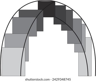 Abstract arcs with stretch marks from squares. Victor sequence of gray squares for digital presentation