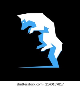 Abstract arctic polar fox hunting symbol on black backdrop. Design element