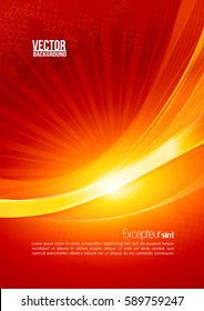 Abstract ardent background. Red color template with lighting effect. Bright cover design layout for corporate flyer, business book, booklet, brochure, poster, banner. Vector