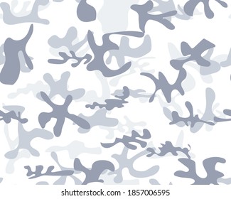 Abstract Army Brush. Blue Camo Paint. Camo Snow Grunge. Repeat White Texture. Gray Fabric Pattern. Military Vector Camoflage. Digital Gray Camouflage Seamless Paint. Hunter Seamless Camouflage.