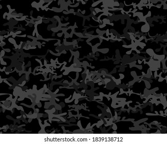 Abstract Army Paint. Black Camo Paint. Camo Dark Grunge. Vector Gray Texture. Urban Repeat Pattern. Seamless Vector Background. Digital Dirty Camouflage Seamless Brush. Hunter Military Camoflage.