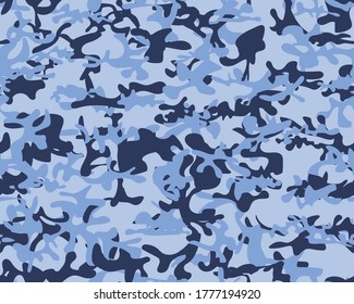 Abstract Army Paint. Sky Camo Paint. Camo Dirty Grunge. Modern Blue Pattern. Navy Repeat Pattern. Woodland Vector Background. Blue Sea Camouflage Seamless Brush. Hunter Seamless Camouflage.