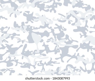 Abstract Army Print. Snow Camo Print. Camo Gray Grunge. Hunter Snow Pattern. White Repeat Pattern. Woodland Vector Background. Winter Winter Camouflage Seamless Paint. Modern Seamless Camouflage.