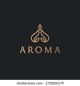 Abstract aroma candle logo for store or salon. Yoga meditation logo with natural leaves. Luxury indian turban, guru, lotus pose, balance, harmony icon.