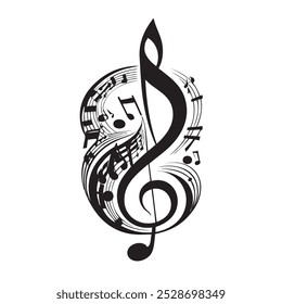 Abstract arrangement of notes in a musical swirl. Vector illustration.