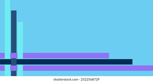 um arranjo abstrato de barras verticais e horizontais em tons de azul e roxo em um fundo azul claro. As barras verticais à esquerda se sobrepõem às barras horizontais