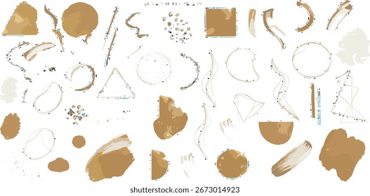Disposiciones Abstractas. Elementos, texturas. Carteles. Terracota, rubor, rosa, marfil, beige ilustración de acuarela y Elementos de oro, sobre fondo blanco. Conjunto de impresión moderno