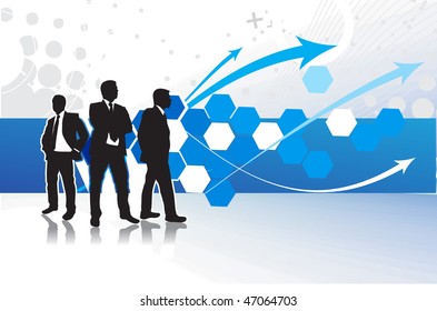 Abstract arrow background with standing businessman silhouette. Vector illustration.