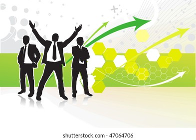 Abstract arrow background with standing success businessman silhouette. Vector illustration.