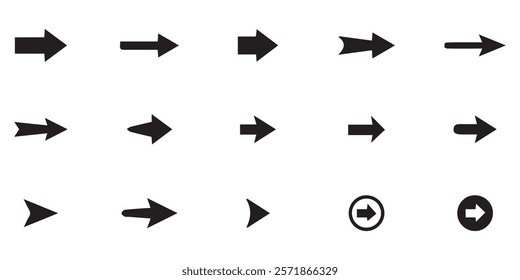 abstract arrow black icon sign symbol art design with isolated on white background. big cursor down forward right left digital direction button. click arrow computer.