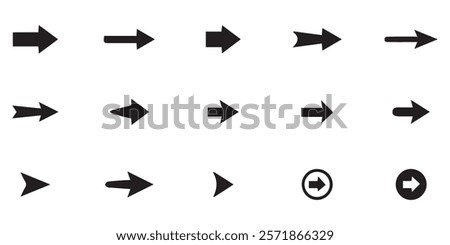 abstract arrow black icon sign symbol art design with isolated on white background. big cursor down forward right left digital direction button. click arrow computer.